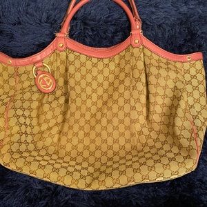 Large Tan and Pink Gucci Tote